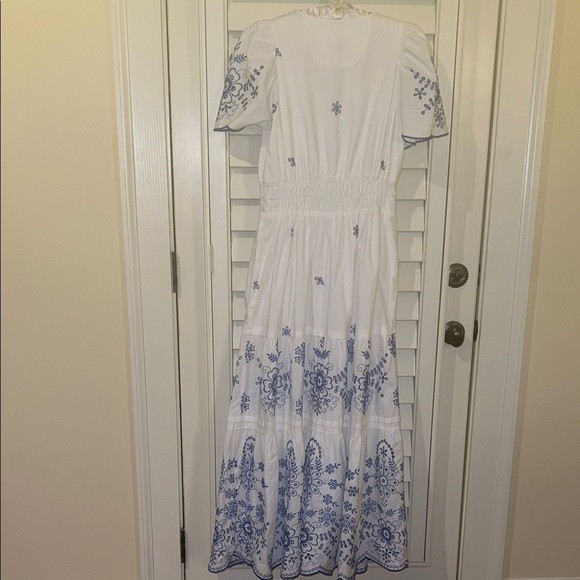 Anthropologie White and Blue Embroidered Dress - Picture 5 of 5